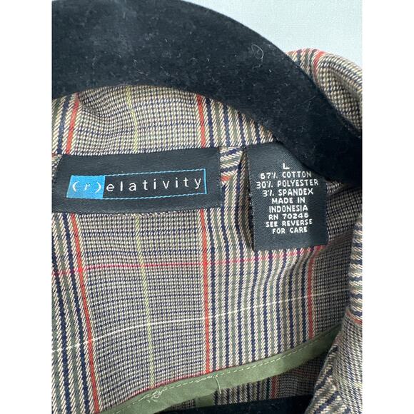 90s Vintage Blazer Jacket Womens Large Beige Plaid Stretch Fitted Heritage Y2K - Picture 2 of 7